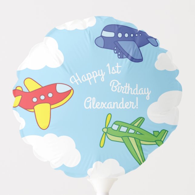 Airplanes and Jets Cute Kid's Birthday Party Balloon (Front)