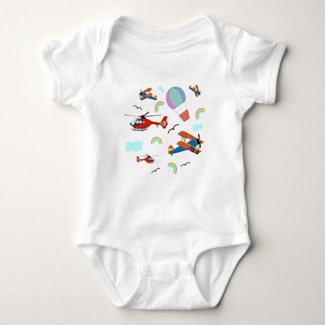 AIRPLANES AND RAINBOWS TRAVEL BABY BODYSUIT (Front)