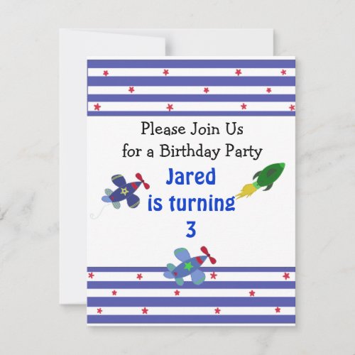 Airplanes and Rockets Birthday Invitation