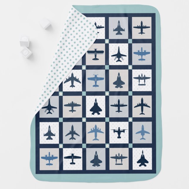 Airplanes and Stars - Airforce Baby Blanket (In Situ)