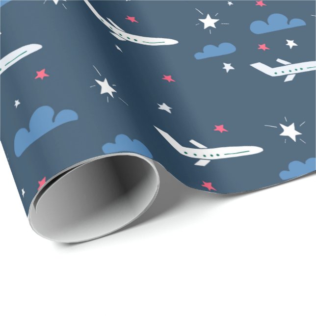 airplanes and stars on blue wrapping paper (Roll Corner)