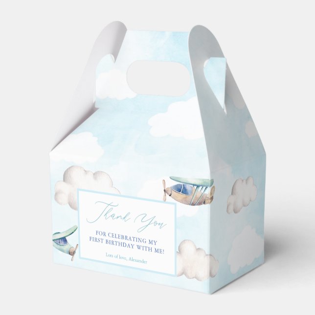 Airplanes Blue Sky White Clouds Baptism Birthday Favor Boxes (Front Side)