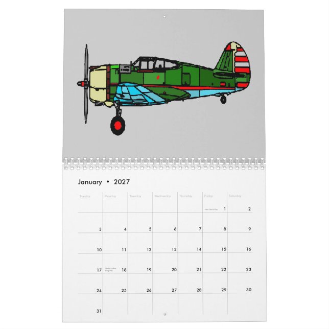 airplanes calendar (Jan 2027)