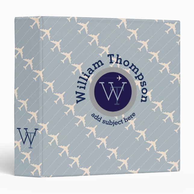 airplanes custom blue monogram binder for pilots (Front/Spine)