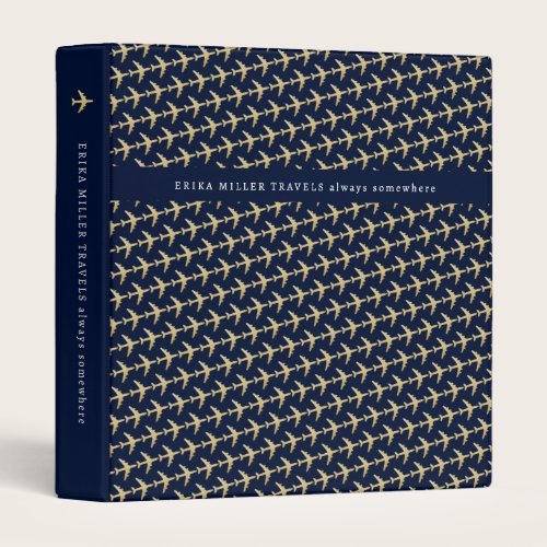 Airplanes (faux gold planes pattern) travel 3 ring binder
