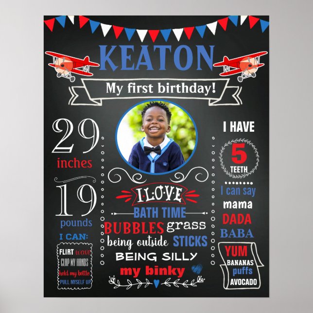 Airplanes First Birthday chalkboard sign photo (Front)