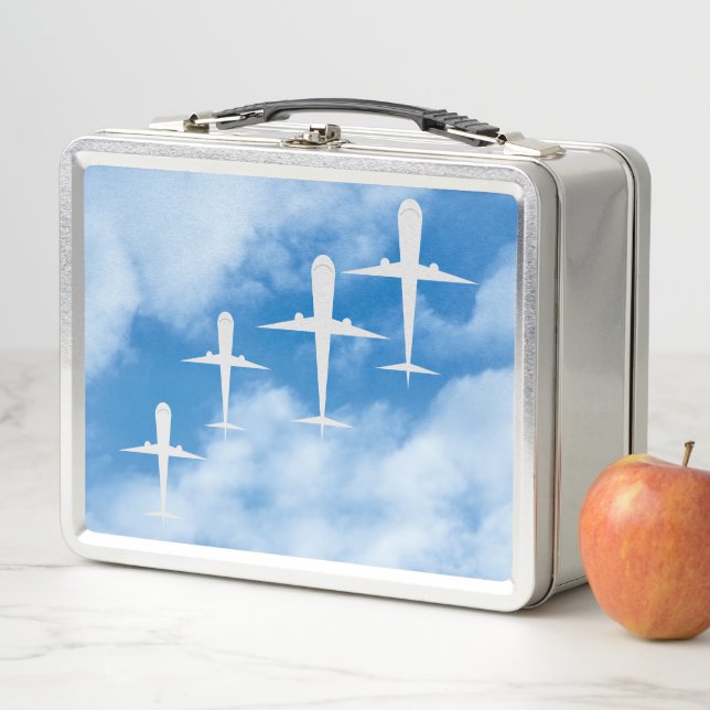 Airplanes Flying Amongst White Clouds, Blue Sky Metal Lunch Box (In Situ)