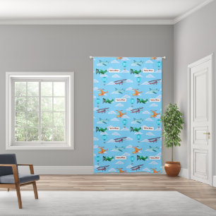 Airplanes Flying on Blue Sky Custom Boy's Name Blackout Curtains