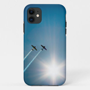 Airplanes Flying on Blue Sky with Sun. iPhone 11 Case