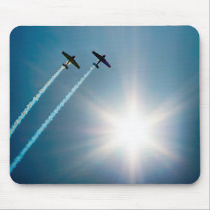 Airplanes Flying on Blue Sky with Sun. Mouse Pad
