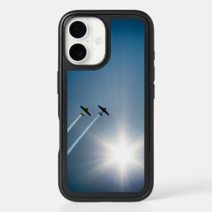 Airplanes Flying on Blue Sky with Sun. iPhone 16 Case