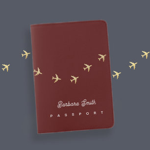 Airplanes Flying on Cool Dark-Red Stylish Passport Holder