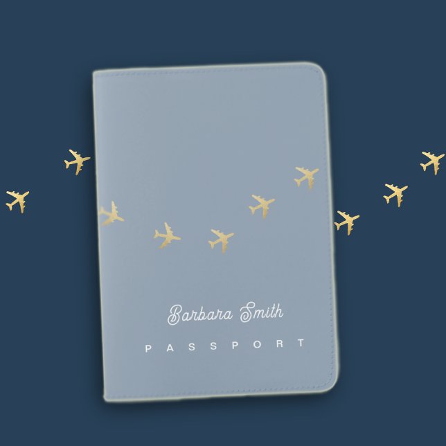 Airplanes Flying on Dusty Blue Stylish Passport Holder (Creator Uploaded)