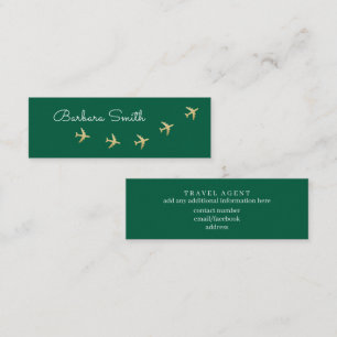 Airplanes flying on green . Travel Agent Mini Business Card