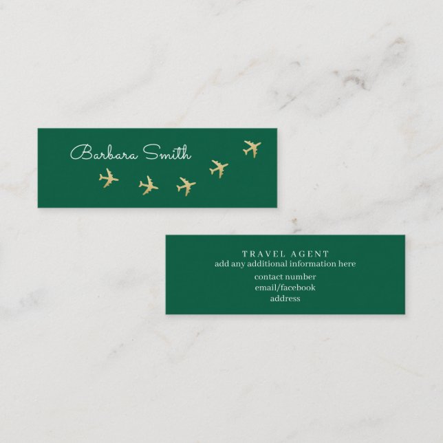 Airplanes flying on green . Travel Agent Mini Business Card (Front/Back)