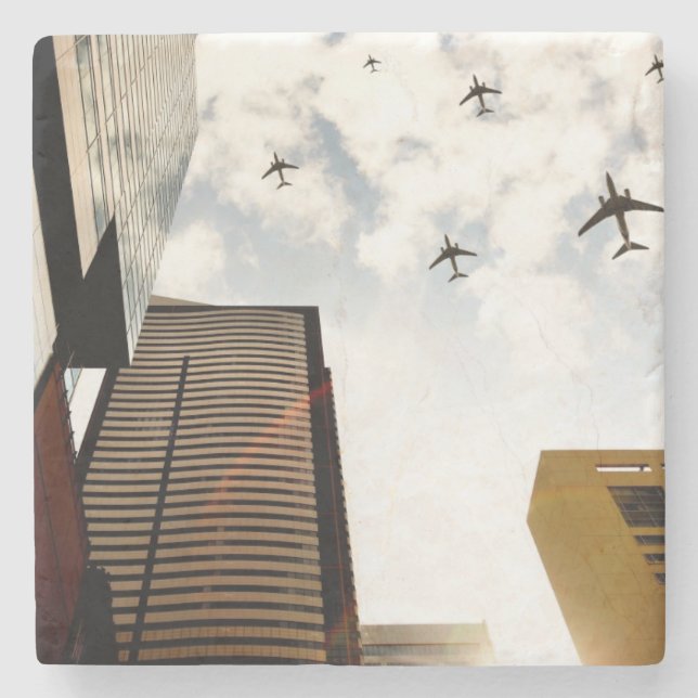 Airplanes flying over buildings stone coaster (Front)