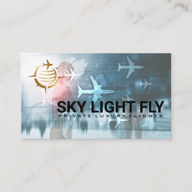 Airplanes Flying | World Map Globe Business Card (Front)