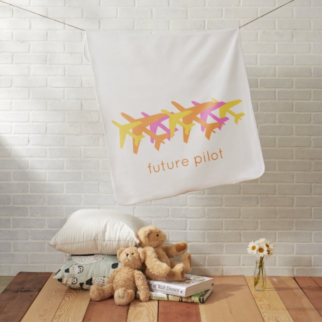 Airplanes FUTURE PILOT pink yellow orange Flight  Baby Blanket (In Situ)