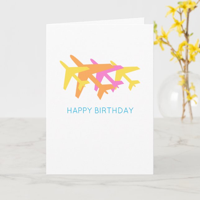 Airplanes Happy Birthday Aviation Pilot Travel  Card (Yellow Flower)