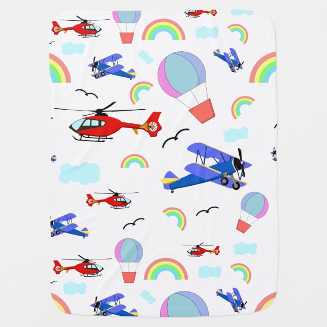 Airplanes, Helicopters, & Balloons Baby Blanket (Front)