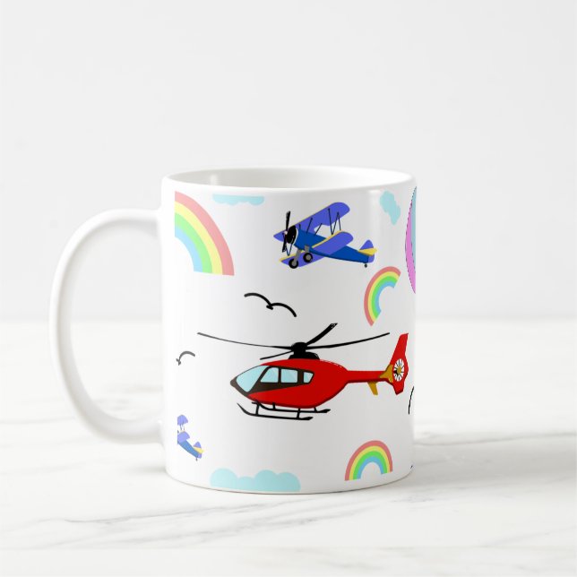 Airplanes, Helicopters, & Balloons Coffee Mug (Left)