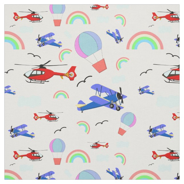Airplanes, Helicopters, & Balloons Fabric (Swatch)