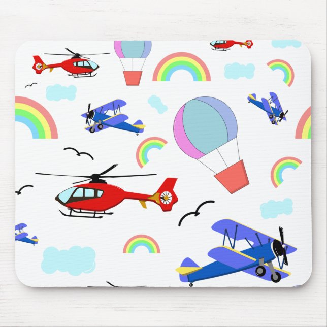 Airplanes, Helicopters, & Balloons Mouse Pad (Front)
