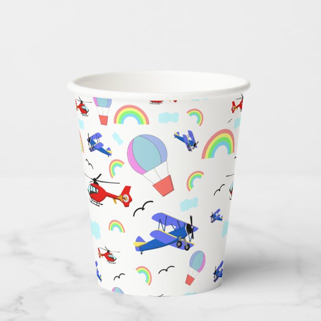 Airplanes, Helicopters, & Balloons  Paper Cups (Front)