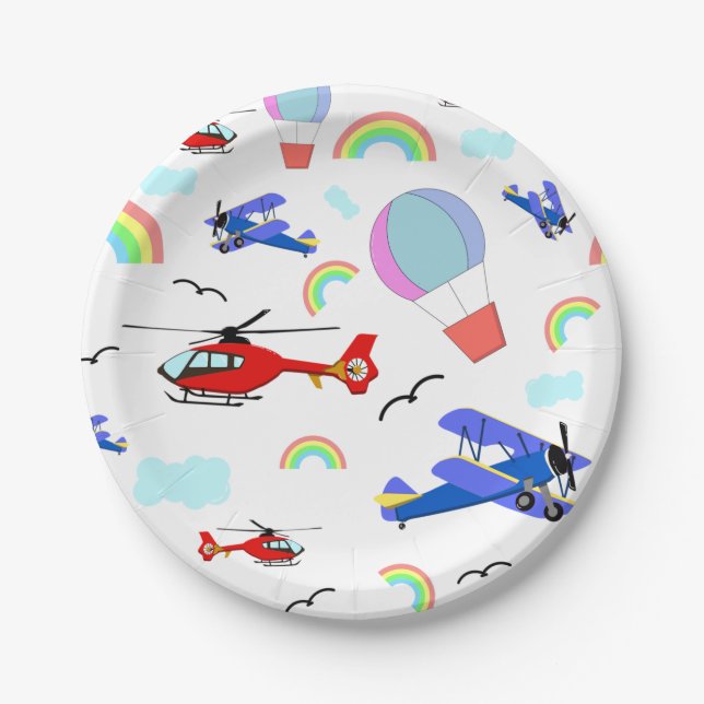 Airplanes, Helicopters, & Balloons Paper Plates (Front)