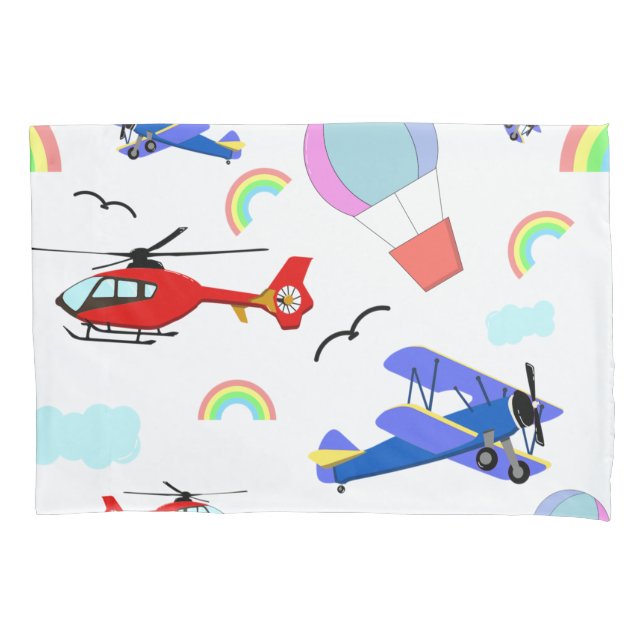 Airplanes, Helicopters, & Balloons Pillow Case (Front)