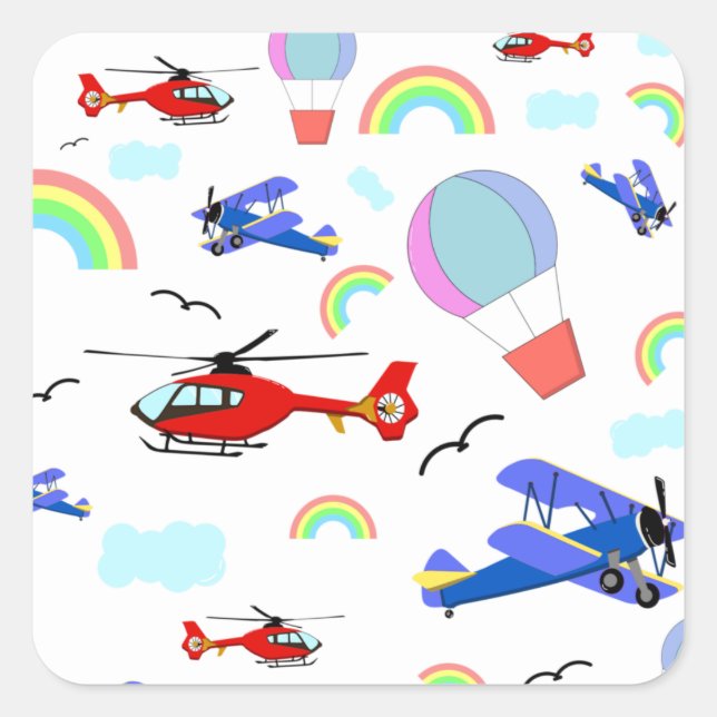 Airplanes, Helicopters, & Balloons Square Sticker (Front)