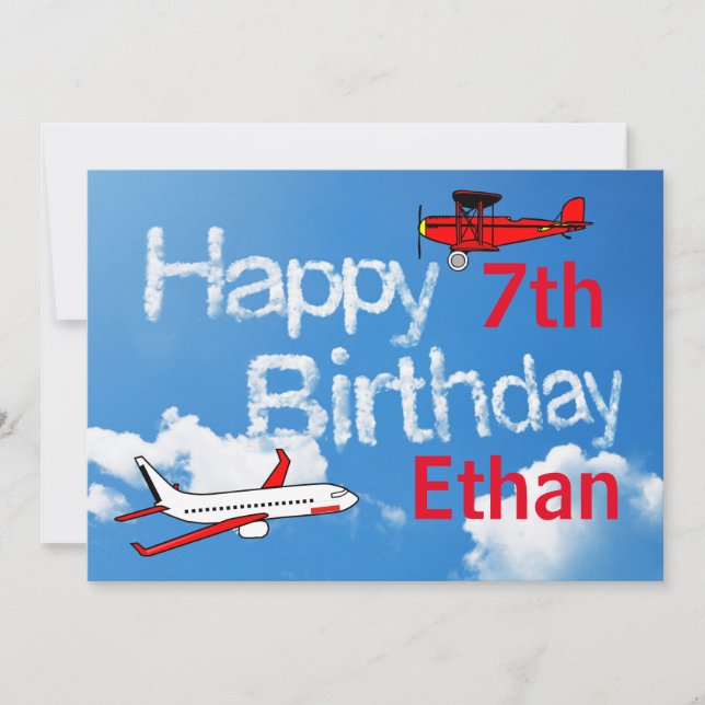 Airplanes in the Sky - Boys Birthday Invitation (Front)