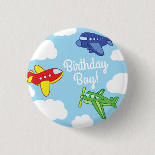 Airplanes Jets Birthday Boy Badge Pin Button