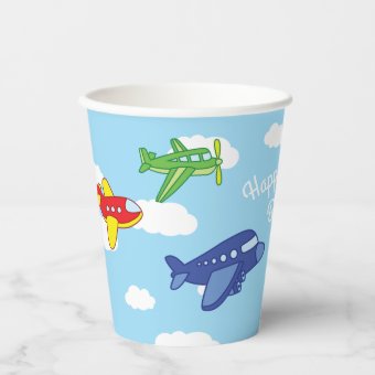 Airplanes Jets Birthday Party Cute Kids 1st Paper Cups | Zazzle