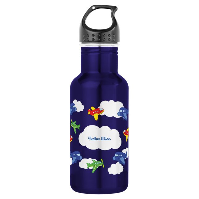Airplanes Jets Cute Kids Water Bottle with Name (Front)