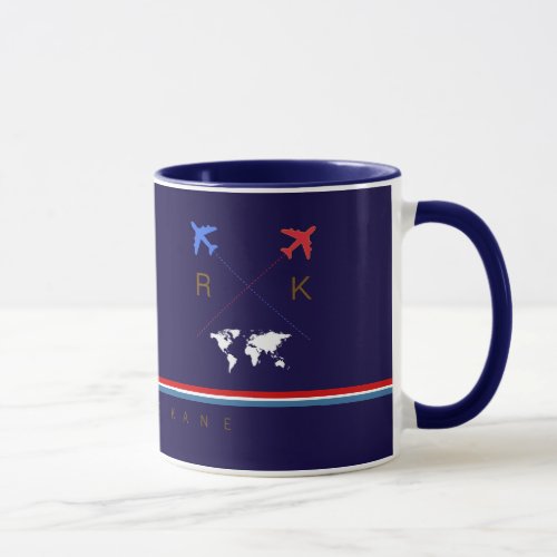 airplanes monogram airline travel american blue mug