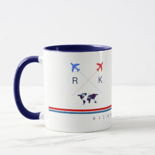Airplanes monogram, airline travel american white mug