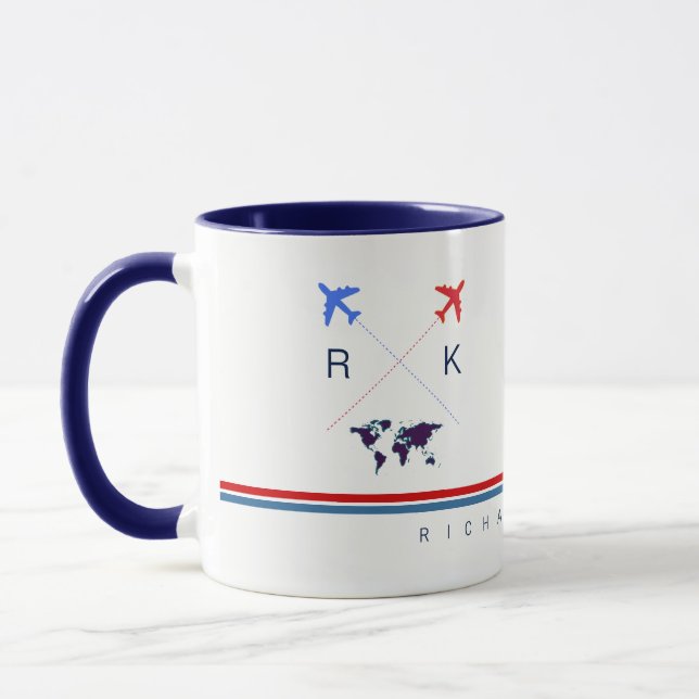 Airplanes monogram, airline travel american white mug (Left)