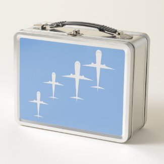 Airplanes on Pastel Blue, Custom Metal Lunch Box