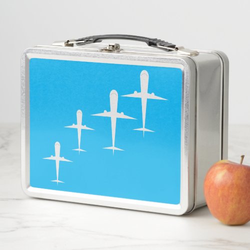 Airplanes on Sky Blue Customizable Metal Lunch Box
