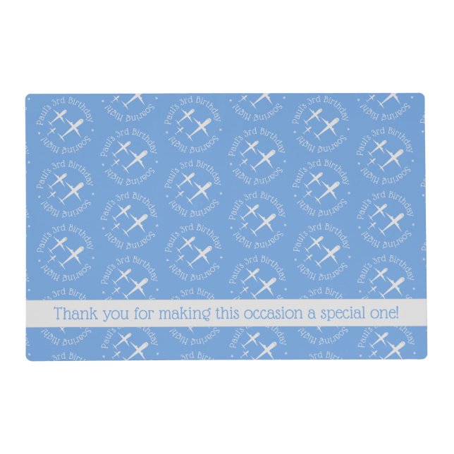 Airplanes Pattern Blue, Fun & Elegant Personalized Placemat (Front)