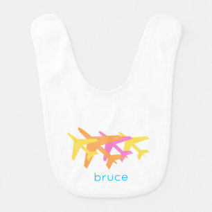 Airplanes pink yellow orange baby NAME colorful Baby Bib