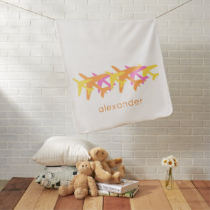 Airplanes pink yellow orange baby NAME fun Blanket