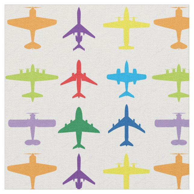 Airplanes, white background, custom  tile size fabric (Close Up)
