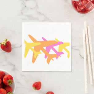 Airplanes Yellow Orange Pink Aviation Flight Fun Napkins