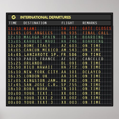 Airport Board customizable read instructions Poster