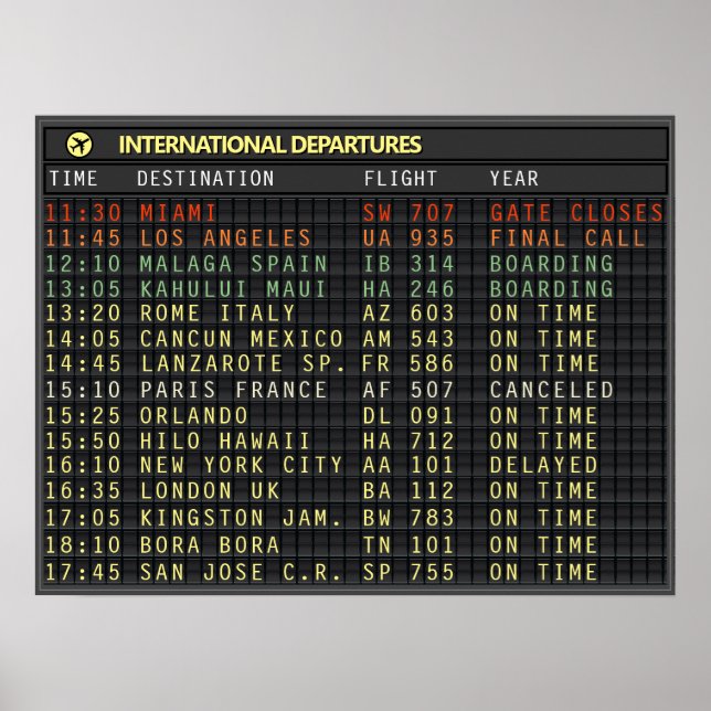 Airport Board (text customizable, headline too) Poster (Front)