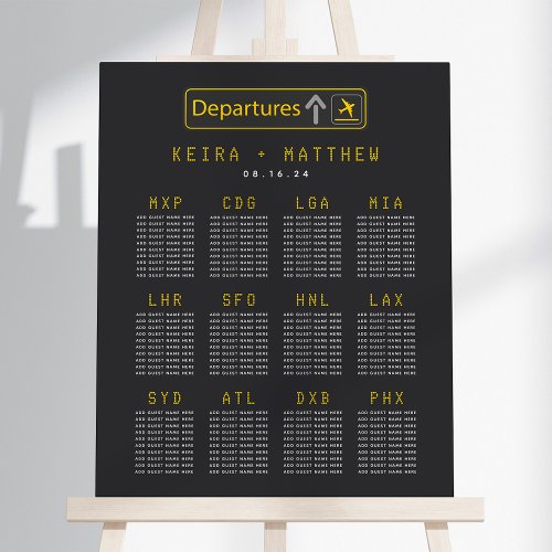 Airport Code Departure Board Wedding Seating Chart