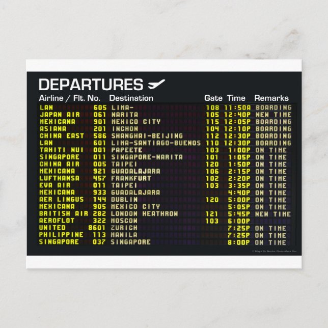 Airport Departures Postcard (Front)