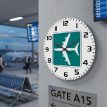Airport Symbol Sign Airplane Travel Icon  Large Clock<br><div class="desc">Transform your room into a stylish haven with our clock featuring a sleek white aircraft symbol on a vibrant green background. Perfect for aviation enthusiasts and those who love a touch of modern design, this clock effortlessly combines functionality with aesthetic appeal. Whether you're decorating your living room, office, or study,...</div>